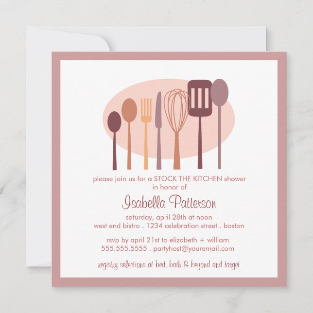Invitación Los utensilios de cocina pesan en la ducha de la n (Anverso)