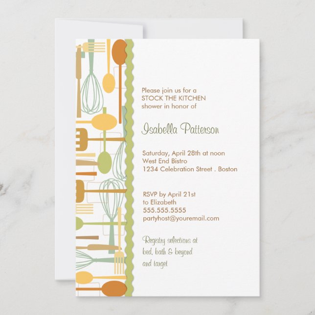 Invitación Los utensilios de cocina tienen la ducha retro de  (Anverso)