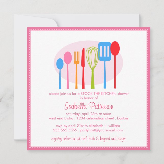 Invitación Los utensilios de cocinar almacenan la ducha (Anverso)