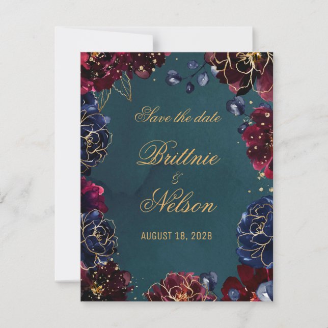 Invitación Los verde azulados burdeos Sapphire Jewel Tones Sa (Anverso)