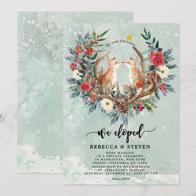 Invitación los zorros florales del navidad del invierno (Anverso / Reverso)
