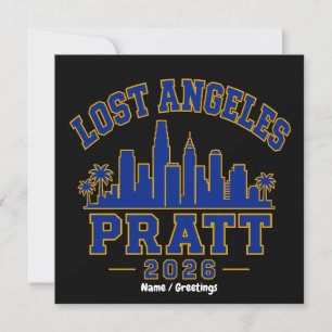Invitación Lost Angeles Pratt 2026 Silueta Varsity Retro Azul