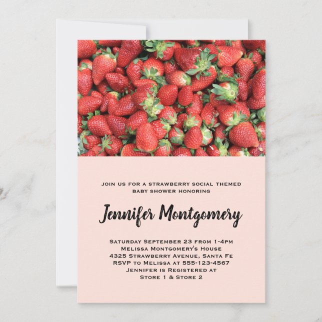 Invitación Lote de Baby Shower Red Juicy Strawberries (Anverso)