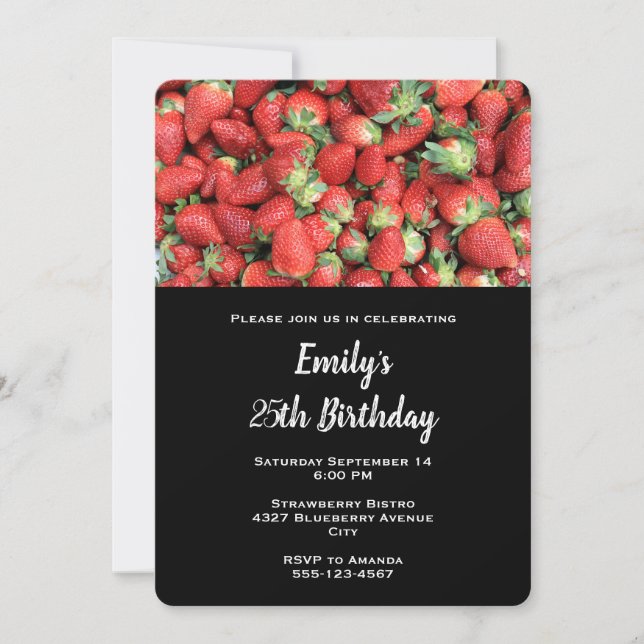 Invitación Lote de Fresas Jugosas Rojas Cumpleaños (Anverso)