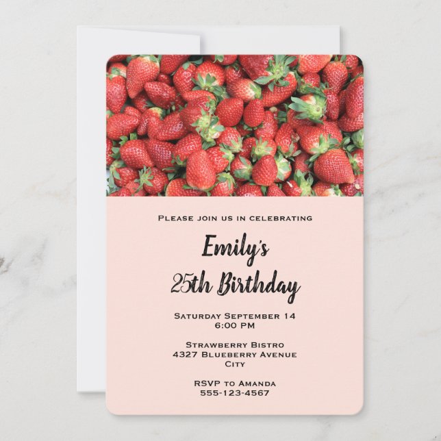 Invitación Lote de Fresas Jugosas Rojas Cumpleaños (Anverso)