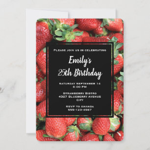 Invitación Lote de Fresas Jugosas Rojas Cumpleaños