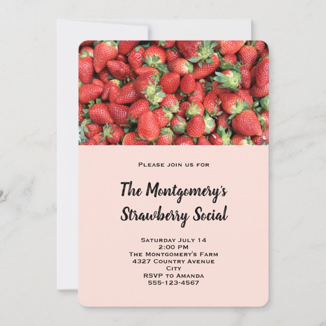 Invitación Lote de Fresas Jugosas Rojas - Social de Fresas (Anverso)