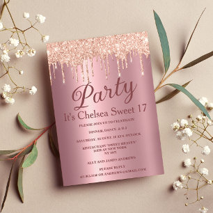 Invitación Lotes de purpurina de oro rosa gradiente rosa Swee