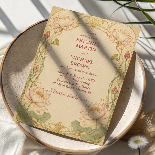 Invitación Loto Botánico Romántico Vintage (Subido por el creador)