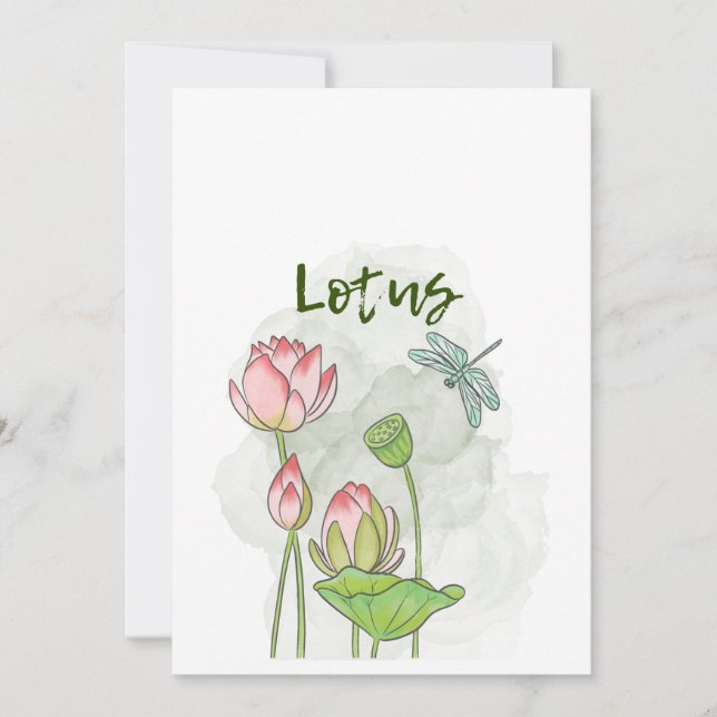 Invitación Loto de color de agua pintado a mano (Anverso)