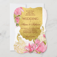 Loto de pavo real rosado y dorado boda indio