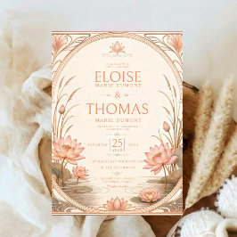 Invitación Lotus Art Nouveau Rosa Claro Bodas Nenúfar