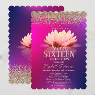 Invitación Lotus Gold Confeti Diamante Ombre Dulces 16