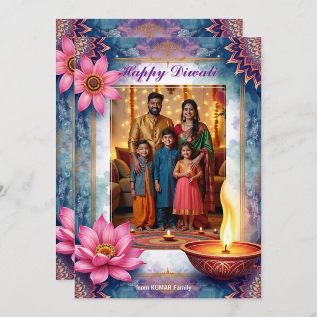Invitación Lotus Lounge Diwali Greeting Card (Anverso / Reverso)