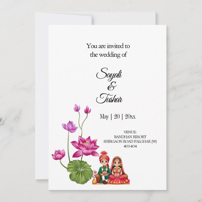 Invitación Lotus, novia y novio  (Anverso)