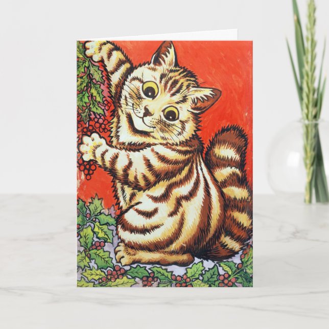 Invitación Louis Wain Navidad Gato Decorando Personalizado (Anverso)