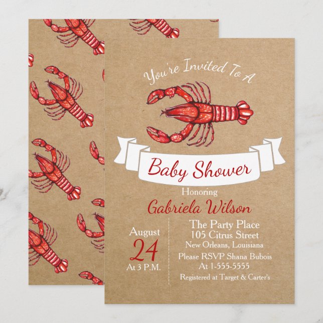 Invitación Louisiana Cajun Crawfish Baby Shower (Anverso / Reverso)