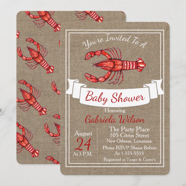 Invitación Louisiana Cajun Crawfish Baby Shower (Anverso / Reverso)