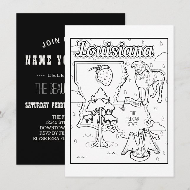 Invitación louisiana color me collage (Anverso / Reverso)
