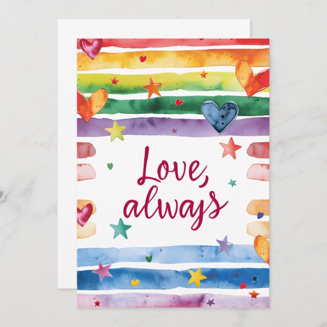 Invitación Love Always Rainbow Sticker, Watercolor Heart (Anverso / Reverso)