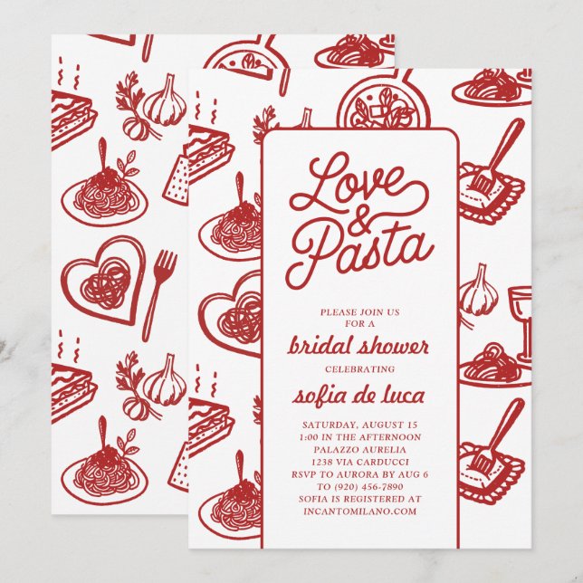 Invitación Love and Pasta Italian Bridal Shower (Anverso / Reverso)