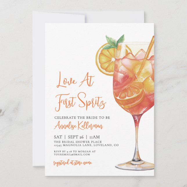 Invitación Love At First Spritz Bridal Shower (Anverso)