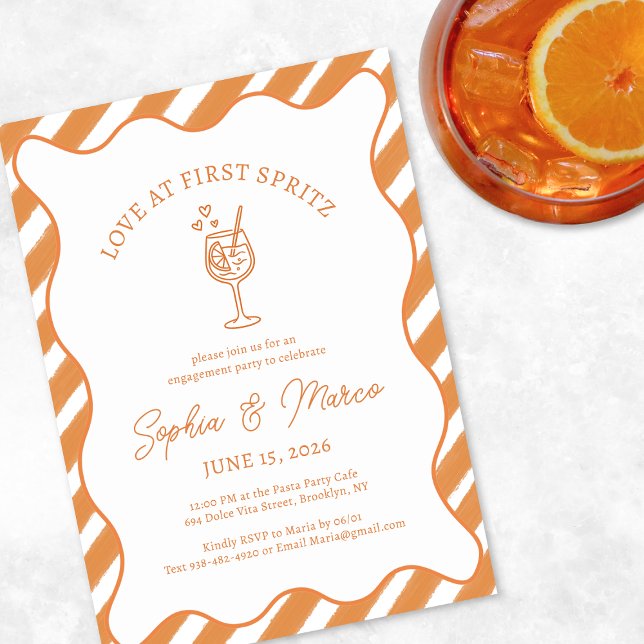 Invitación Love at First Spritz Engagement Party Orange Italy (Subido por el creador)