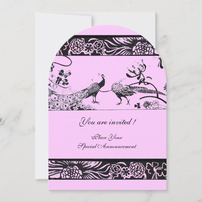 Invitación LOVE BIRDS DE BODA Floral Rosa Lila Negro Fiesta (Anverso)
