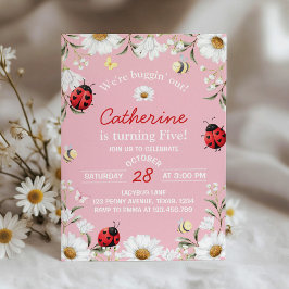 Invitación Love Bug Daisy Floral Ladybug Birthday Party