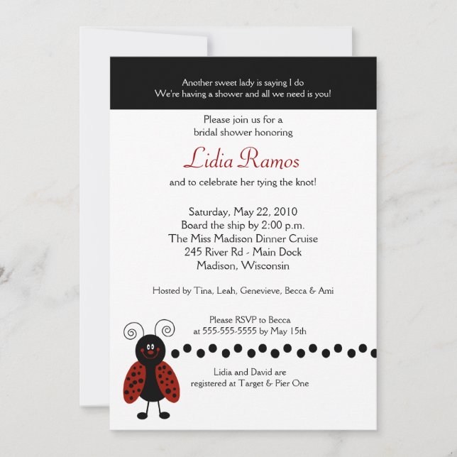 Invitación Love Bug Ladybug 5x7 Bridal Shower Invite (Anverso)