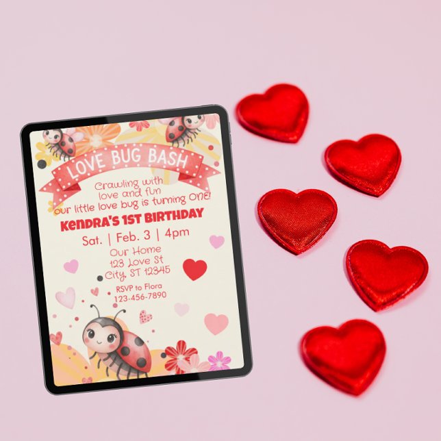 Invitación Love Bug tiene uno, Cumpleaños de Love Bug Bash (Subido por el creador)
