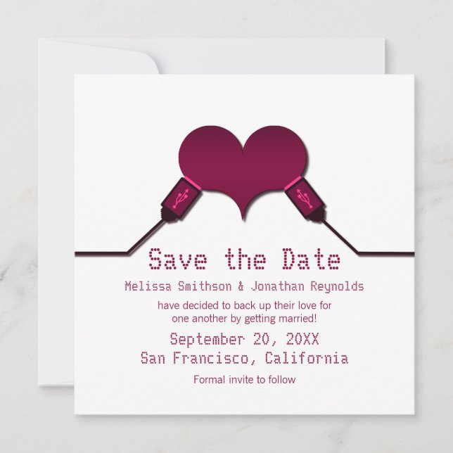 Invitación Love Connection USB Save the Date Invite, Fuchsia (Anverso)