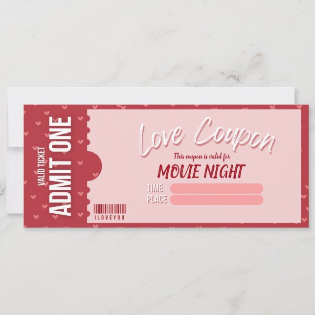 Invitación Love Coupon Valentine's Day Card (Anverso)
