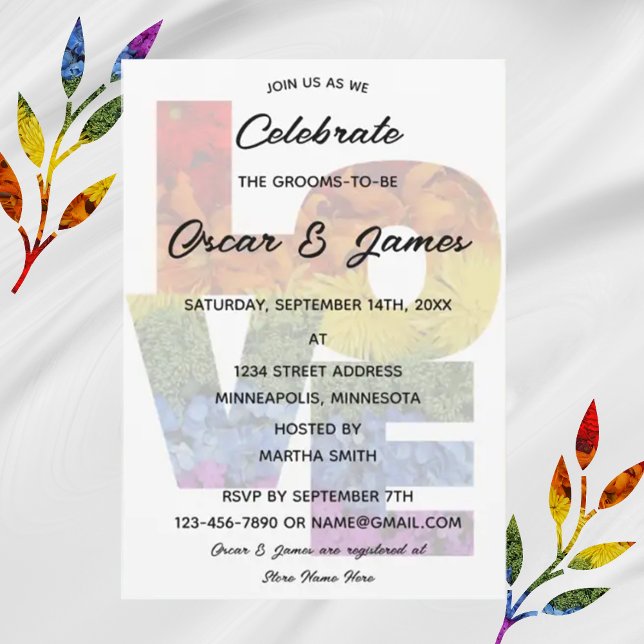Invitación LOVE Flowers Mismo Sexo Engagement Party (Subido por el creador)