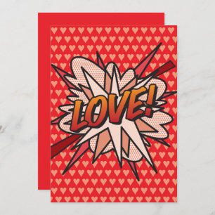 Invitación LOVE Fun retro libro cómico pop arte