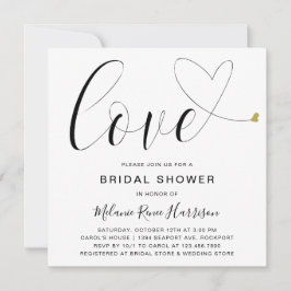Invitación Love Gold Heart Black White Modern Bridal Shower