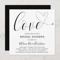 Love Gold Heart Black White Modern Bridal Shower