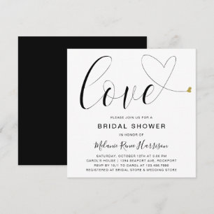 Invitación Love Gold Heart Black White Modern Bridal Shower