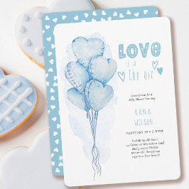 Invitación Love Heart Balloons Watercolor Baby Shower