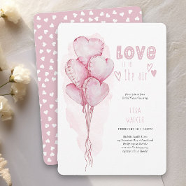 Invitación Love Heart Balloons Watercolor Bridal Shower