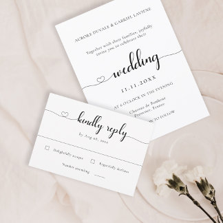 Invitación Love Heart Modern Black And White Wedding RSVP