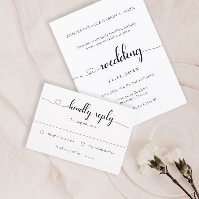 Invitación Love Heart Modern Black And White Wedding RSVP (Subido por el creador)