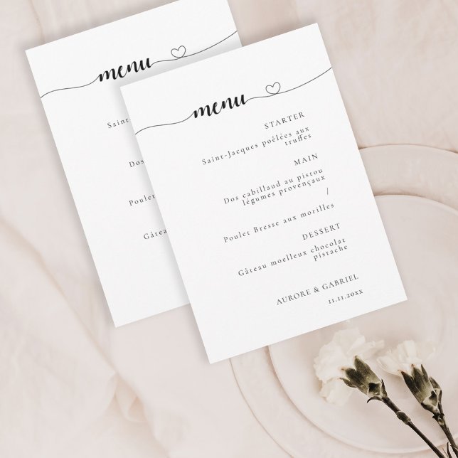 Invitación Love Heart Moderno Menú Boda Blanco Y Negro (Subido por el creador)