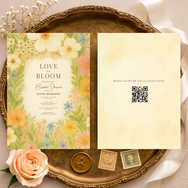 Invitación Love in Bloom Botanical QR Code Bridal Shower (Subido por el creador)