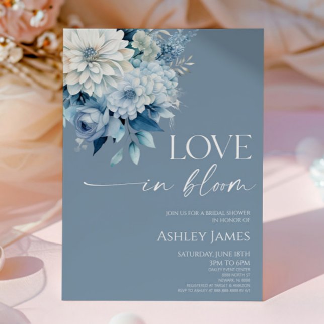 Invitación Love In Bloom Dusty Blue Floral Bridal Shower (Subido por el creador)