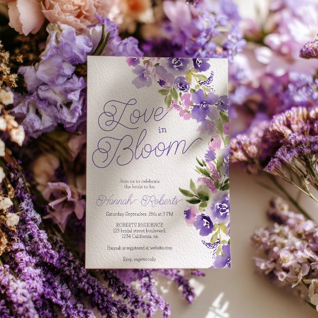 Invitación Love in bloom purple wildflowers bridal shower (Love in bloom purple wildflowers bridal shower invitation)
