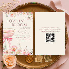 Invitación Love in Bloom QR Code Champagne Bow Bridal Shower