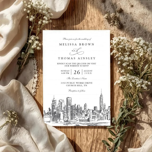 Invitación Love in New York Elegant Modern QR Code Wedding (Subido por el creador)