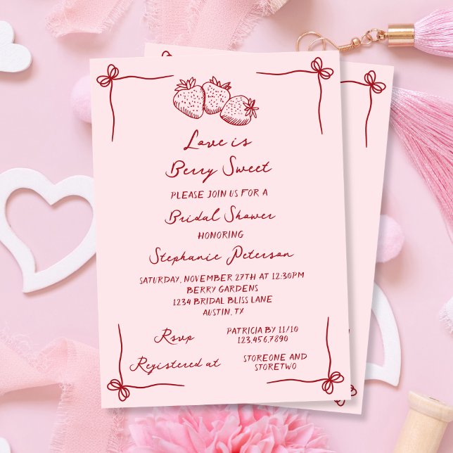 Invitación Love is Berry Sweet Pink Coquette Bridal Shower (Subido por el creador)