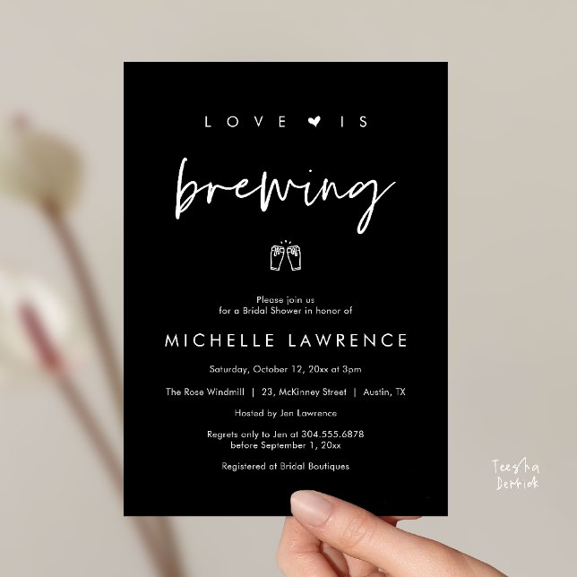 Invitación Love is brewing, Beer Party,  Bridal Shower (Love is brewing, Beer Party, Bridal Shower Invites card, booze love laughter, in black and white)
